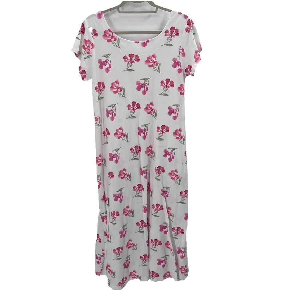 Vintage CRABTREE & EVELYN Long Nightgown Kimono Robe White Pink Floral Medium - Picture 7 of 9